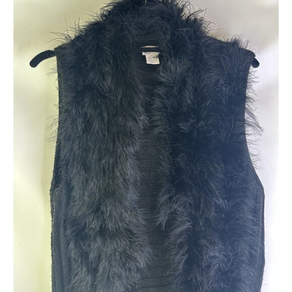 Chicos Black Faux Fur Sweater Vest Mob Wife - Picture 3 of 8